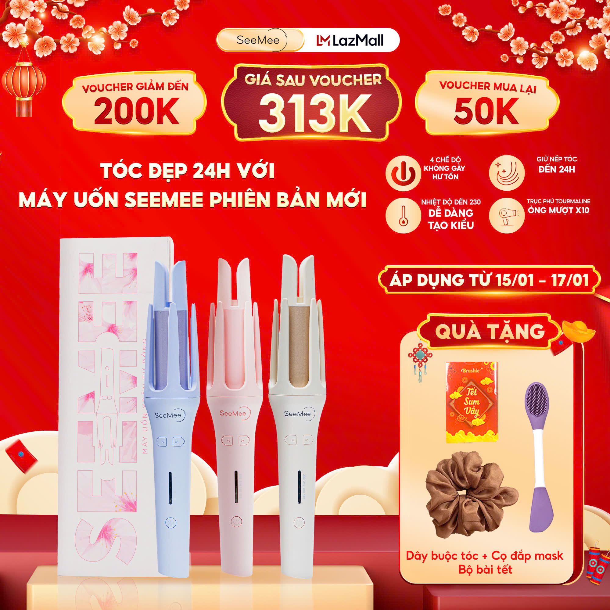 [LIVE] Máy uốn tóc làm xoăn tự động SeeMee lớp phủ gốm sứ bảo vệ tóc khi tạo kiểu đường kính uốn 32mm Bảo hành 365 ngày 1 đổi 1