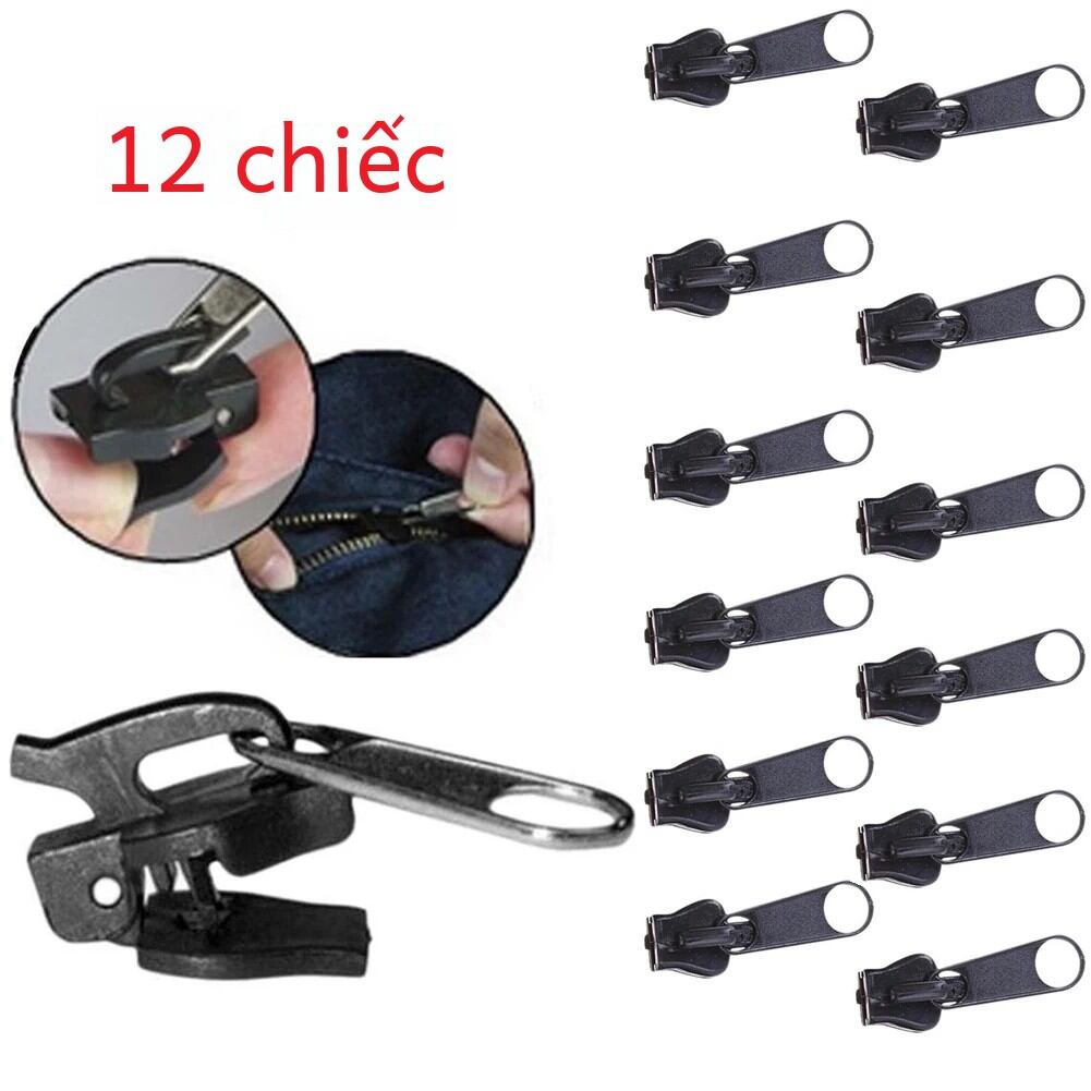Bộ Sửa Khóa Kéo Đa Năng 12 Món 3 Kích Cỡ Tự Khóa Thay Thế Răng Khóa Kéo Dùng May Vá Quần Áo Nhựa ABS Màu Đen