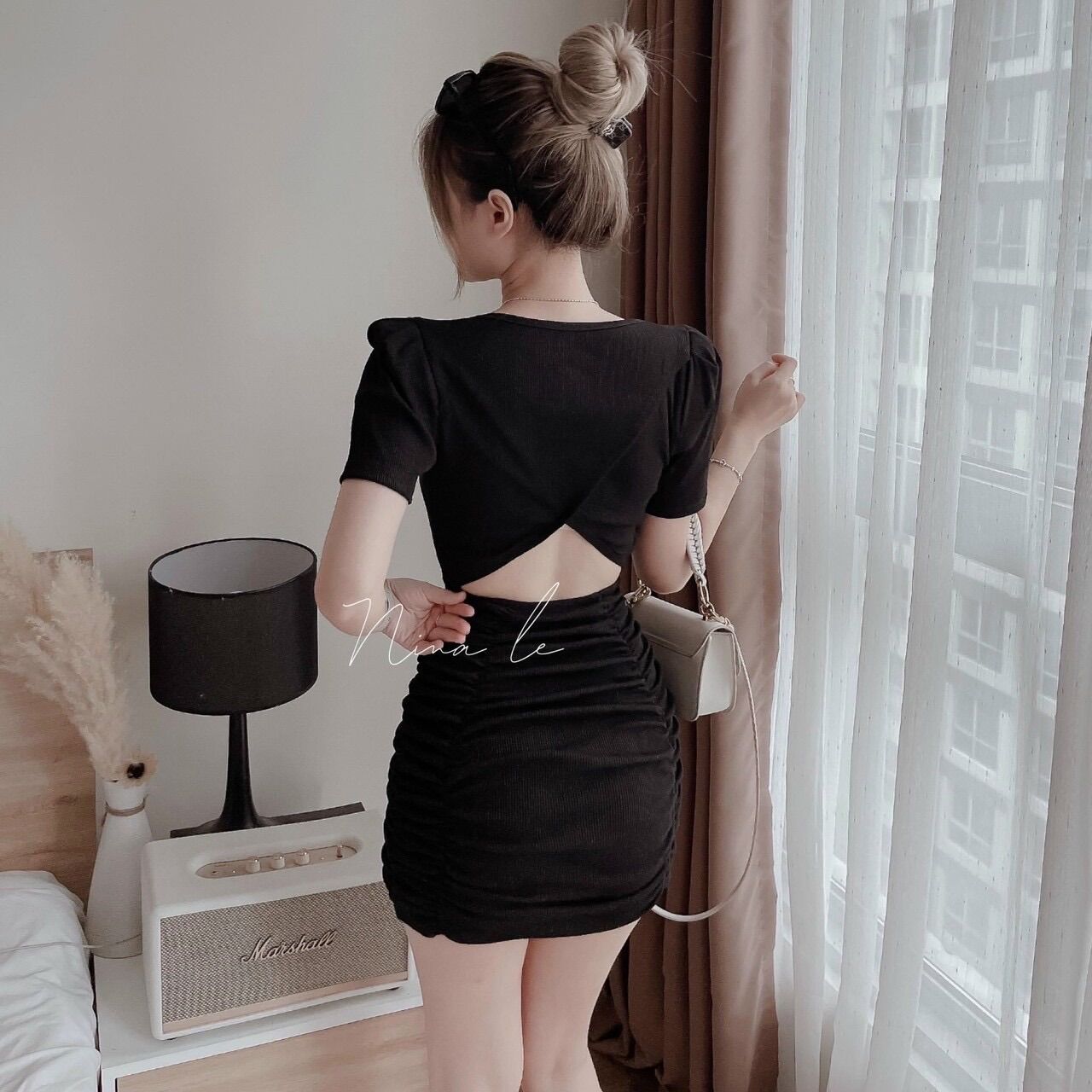 Váy đầm body thun gân ngắn khoét eo lưng sexy