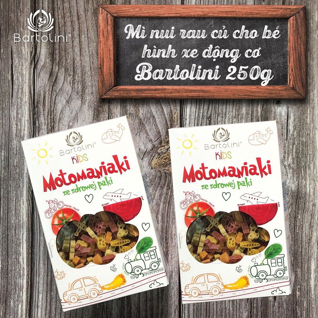 Mì nui rau củ cho bé hình xe động cơ Bartolini 250g date T6/2024