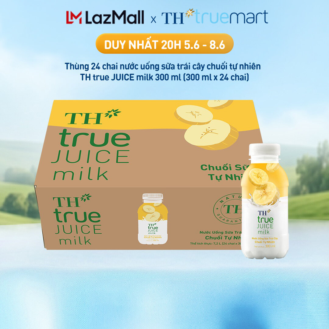 Thùng 24 chai nước uống sữa trái cây TH true JUICE milk vị chuối tự nhiên 300 ml (300 ml x 24)