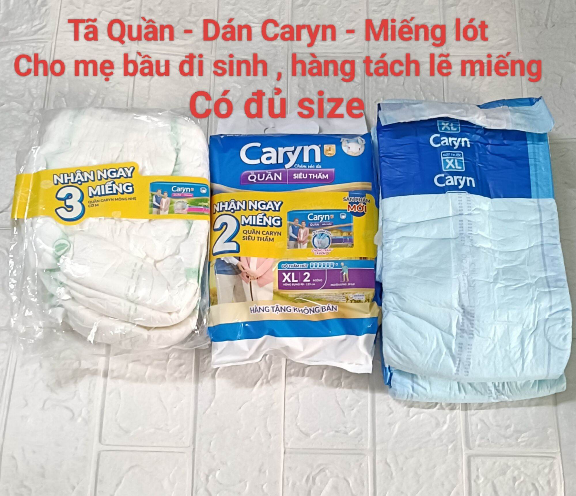 HCM 💯 Tách lẽ 2 miếng tã / bỉm Dán - Quần Caryn dành cho người già yếu hạn chế khả năng đi lại - phụ nữ sau sinh size : M / L / XL / Tấm lót 40×70 cm