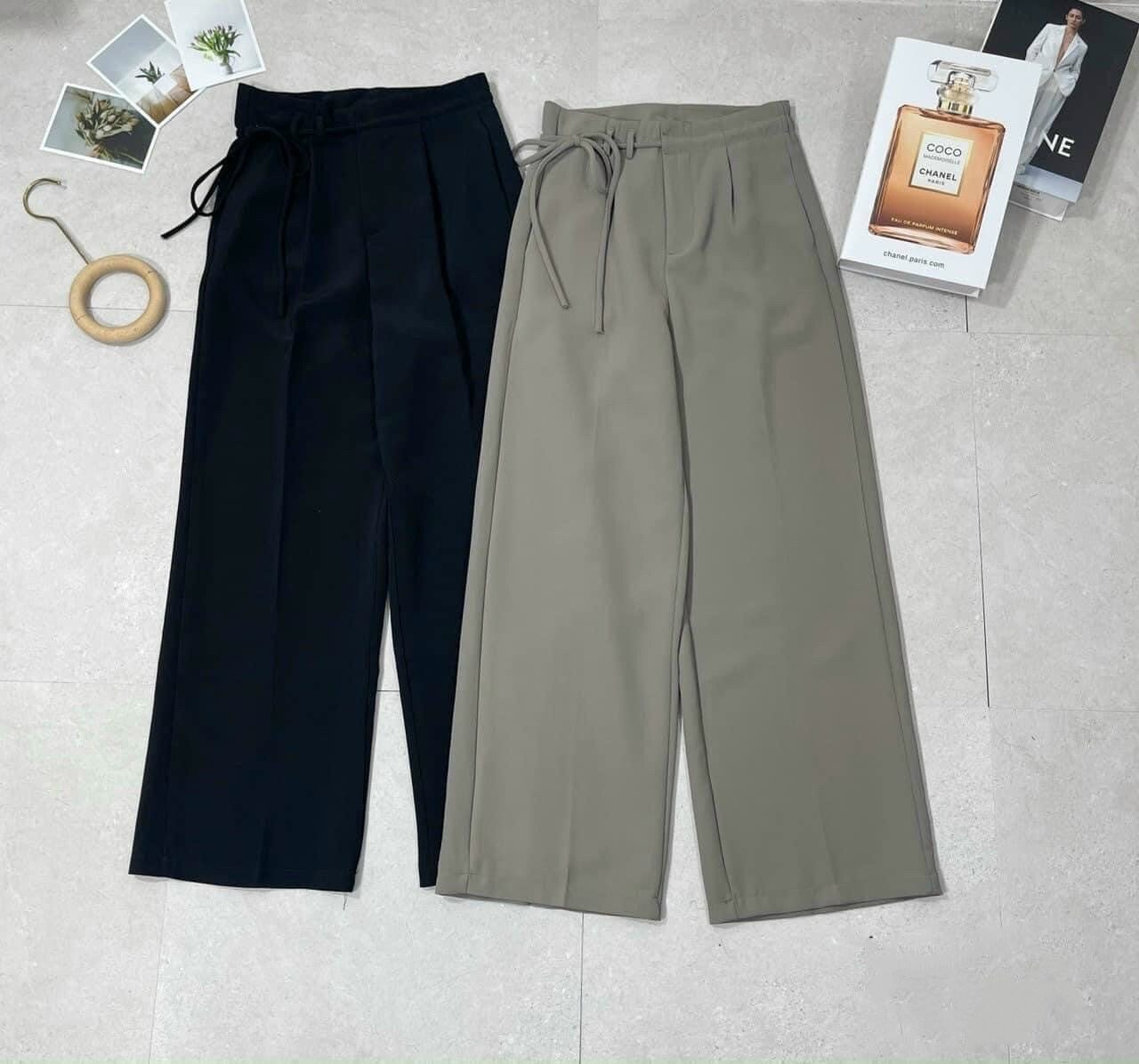 Quần suông ống rộng cột dây nơ MIE culottes chất ruby cao cấp