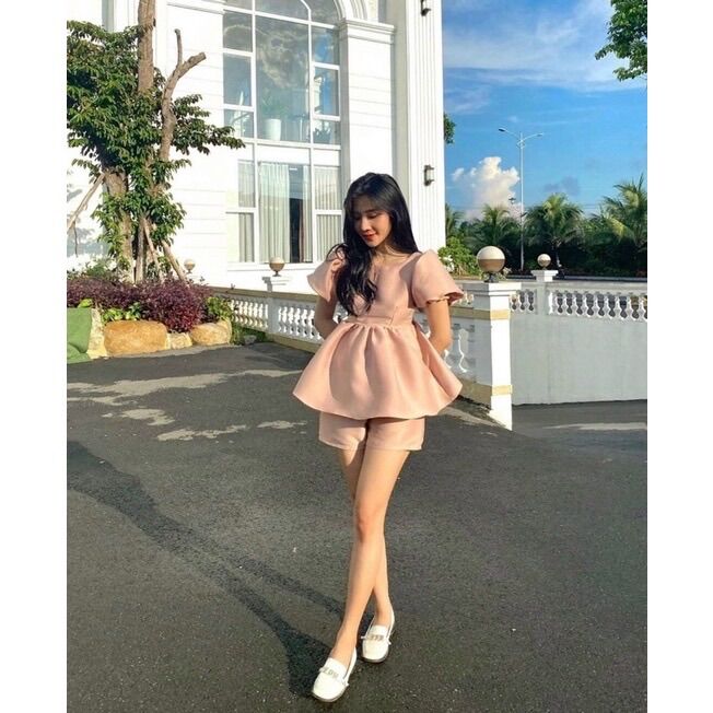 [Shop bigsize nữ 50kg-90kg] Set áo peplum cột nơ lưng