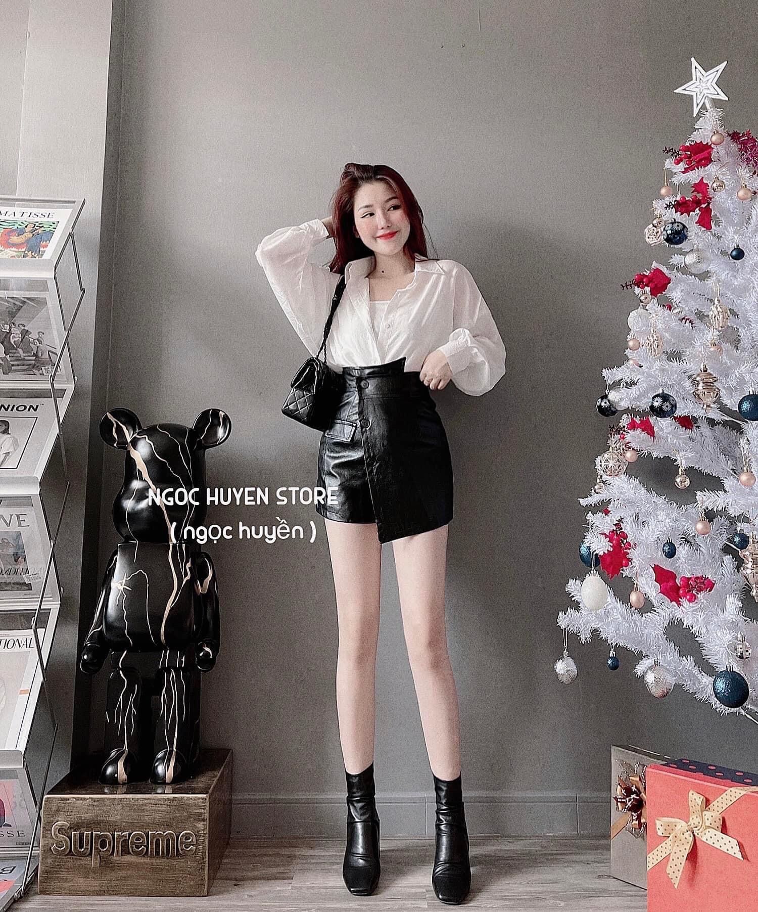 Chân Váy Da Đắp Chéo + Set Sơ Mi 2 Món