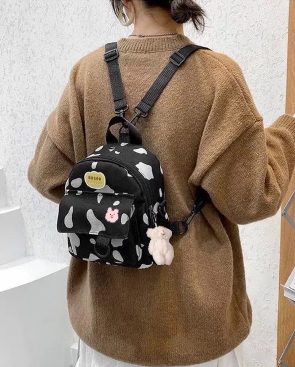 Balo mini bò sữa da bóng , balo mini da bóng màu đen