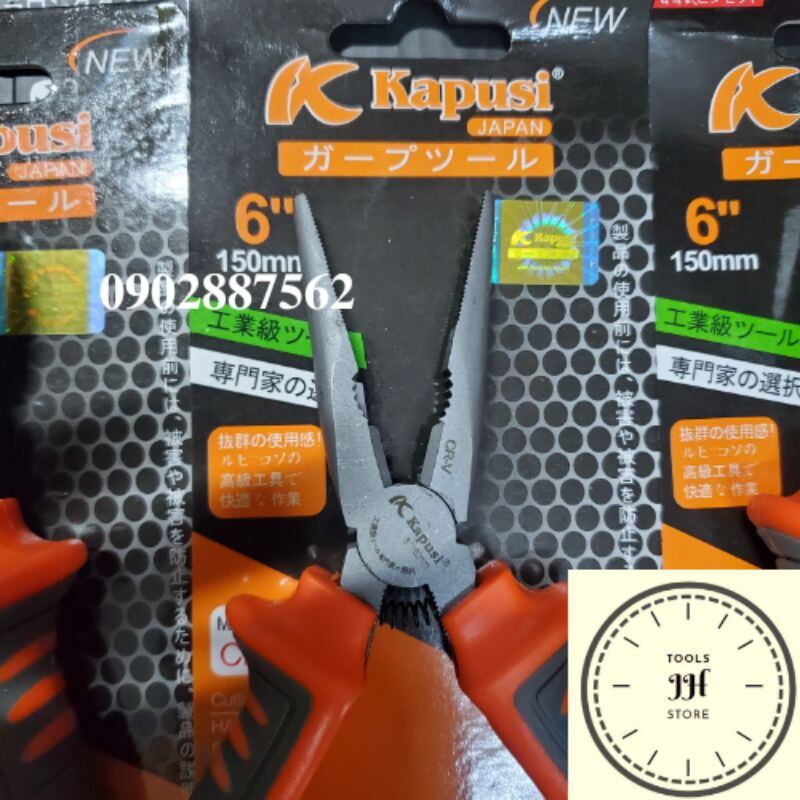kìm kapusi japan cán cam 6 inch (kìm điện, kìm cắt, kìm nhọn)