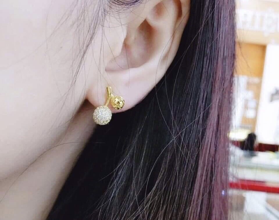 Bông tai nữ kiểu trái cherry mạ vàng 18k cực xinh