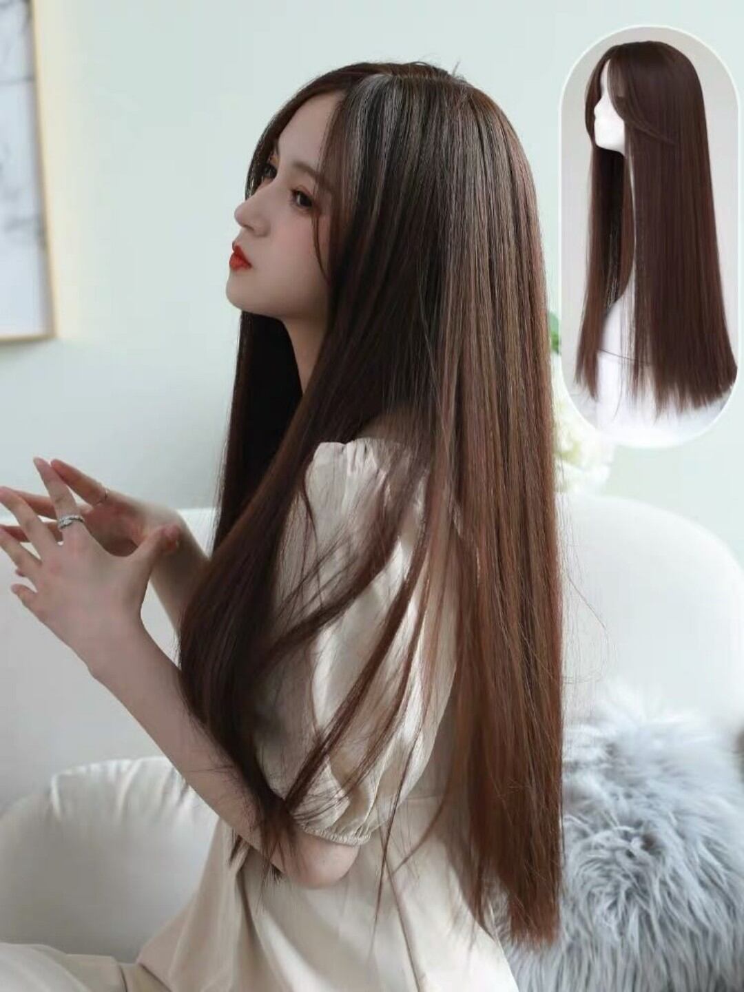 Tóc nguyên đầu 2 mái pas lơi thẳng