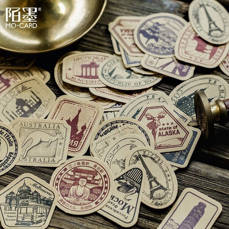 Kimushop-45 sticker tem thư nâu cổ điển