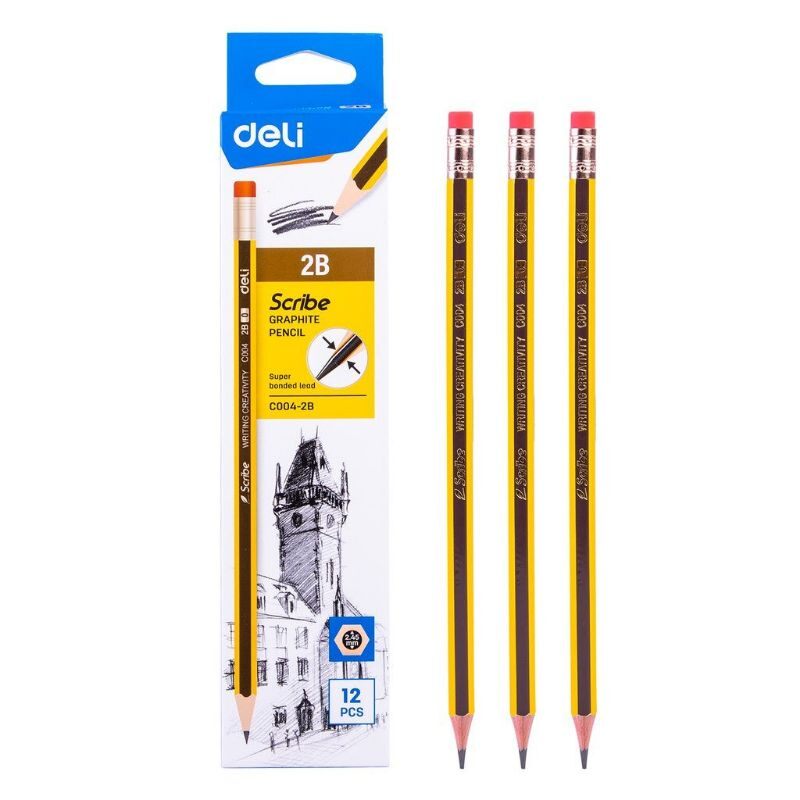 Bút chì deli scribe 2b - 2.4mm - chì kẻ sọc vàng đen