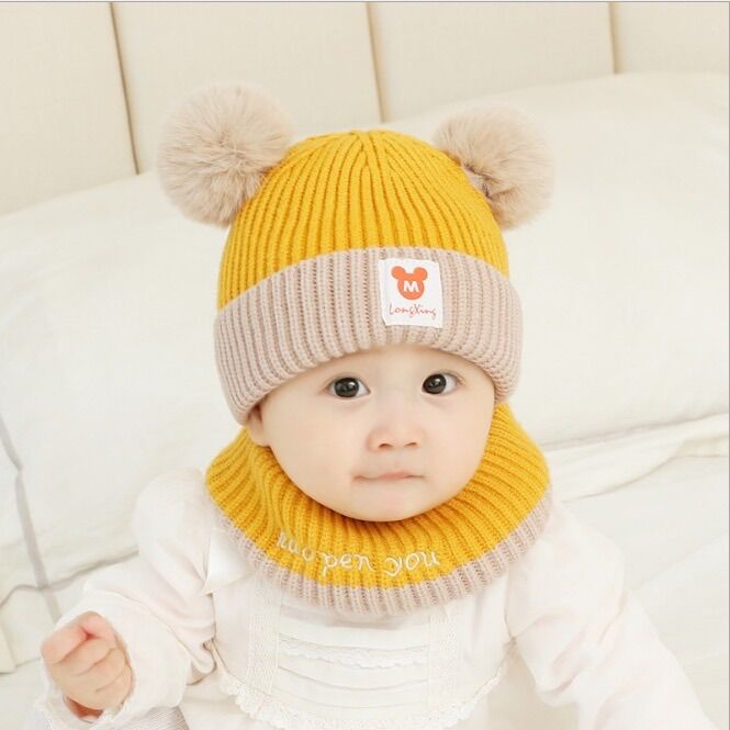 Mũ Len Cho Bé Kèm Khăn Quàng Cổ 6-36 Tháng ( mũ chữ M)
