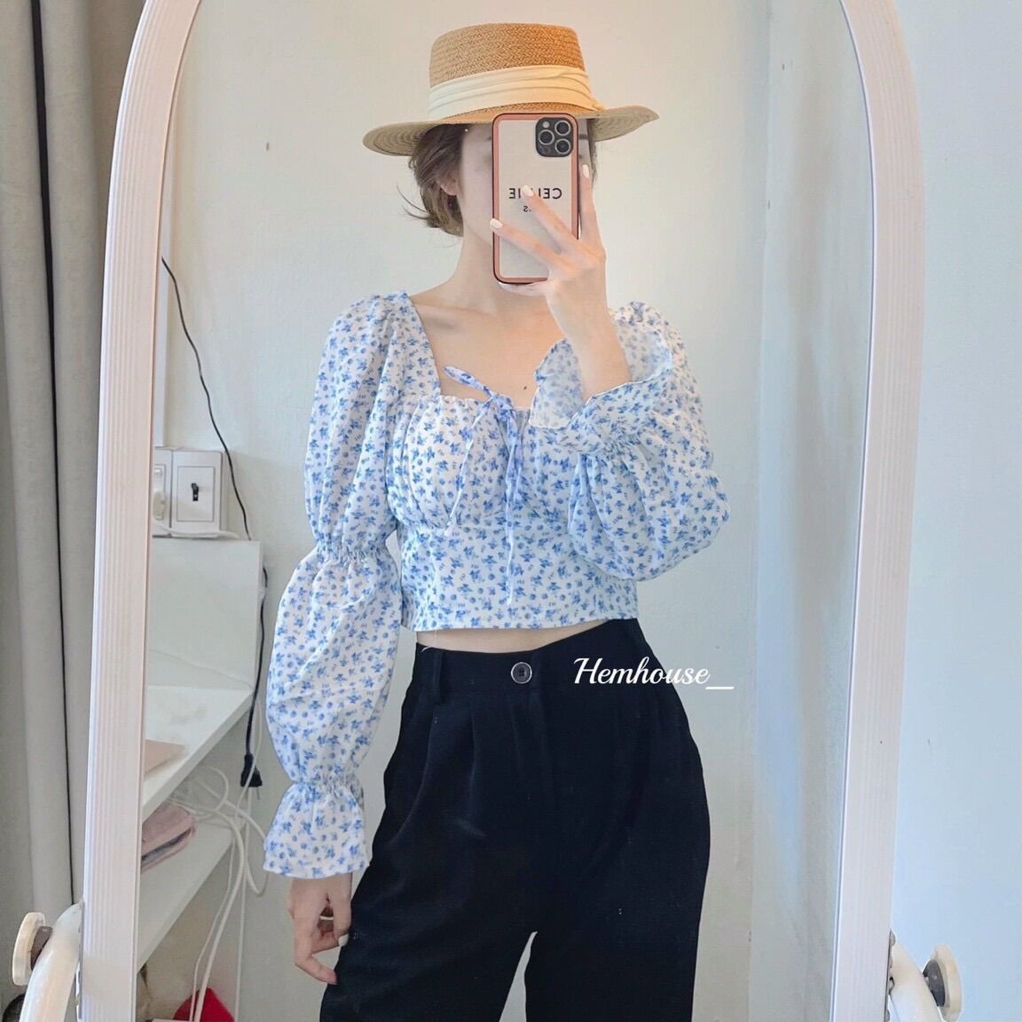 Áo CRoptop hoa nhí tay dài