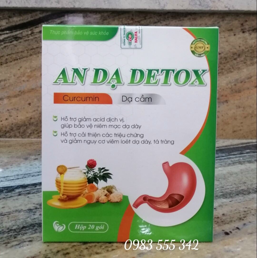 An dạ detox Curcumin hộp 20 gói, hỗ trợ viêm loét dạ dày, trào ngược dạ dày