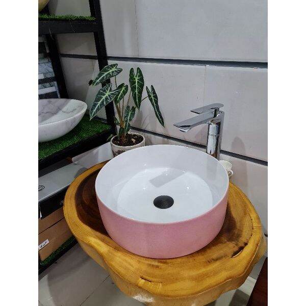 Lavabo sứ tròn hồng ánh ( BH 10 năm)