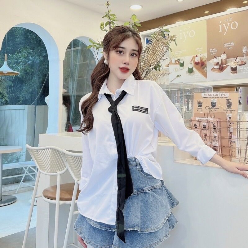 Sơmi tay dài thêu kèm cà vạt - áo sơ mi kèm cavat