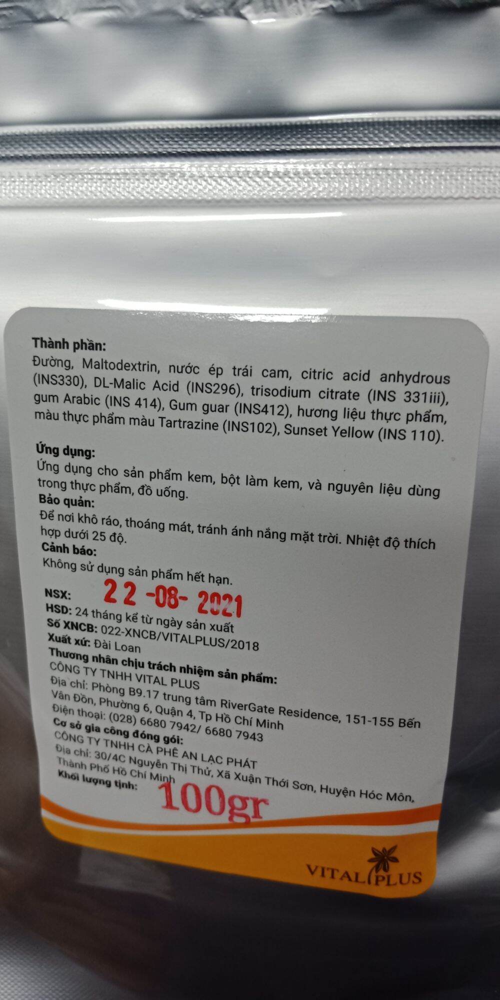 Bột Cam Vital 100gr