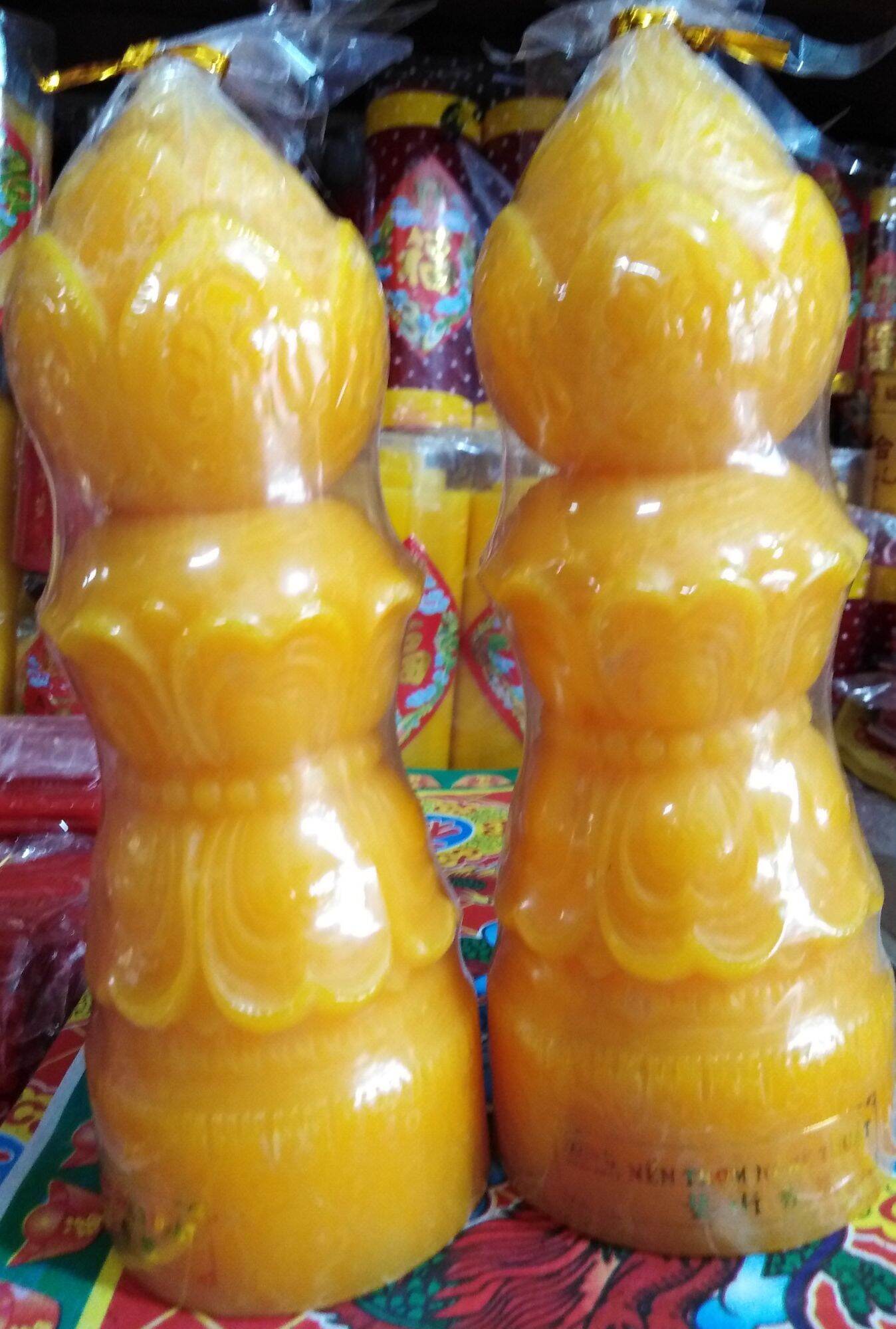1 cặp đèn nến trụ đầu hoa sen, Đèn thờ cúng, Đèn trụ sen, Đèn nến sáp parafin