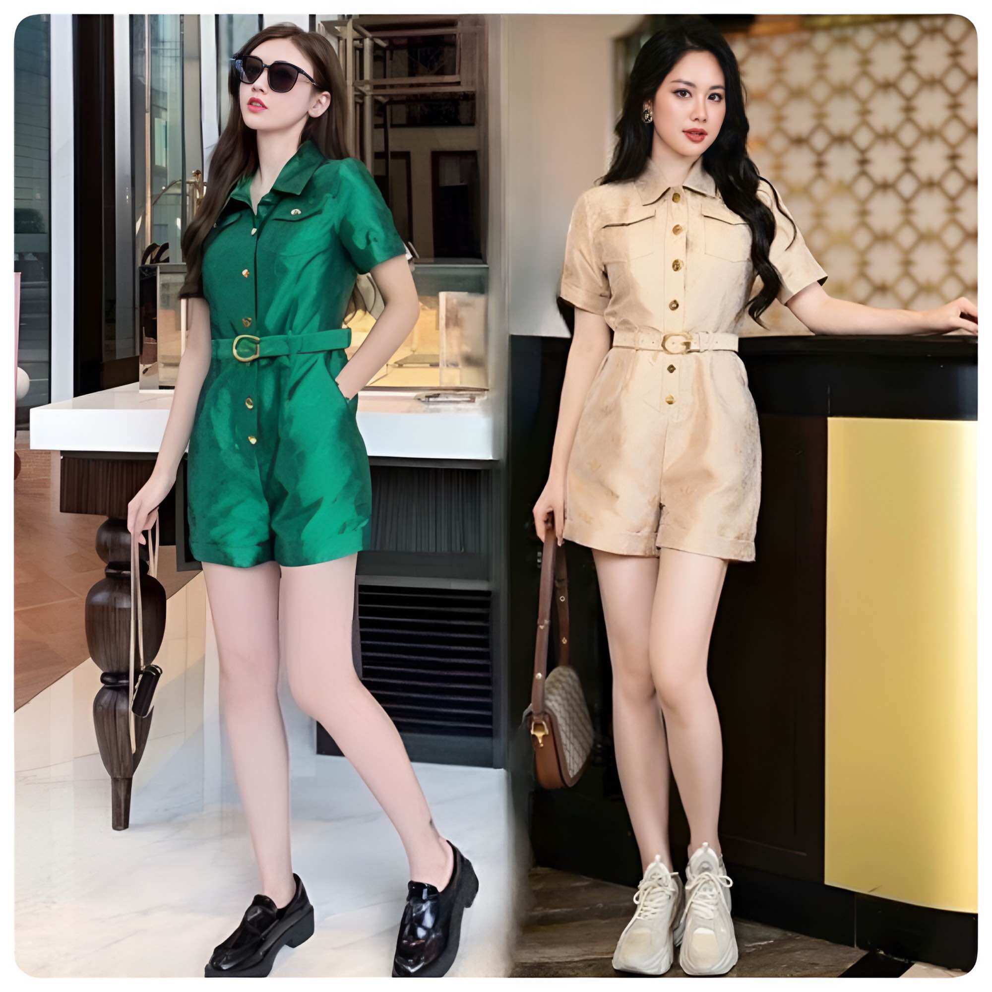 Jumpsuit cổ sơ mi họa tiết guci siêu đẹp
