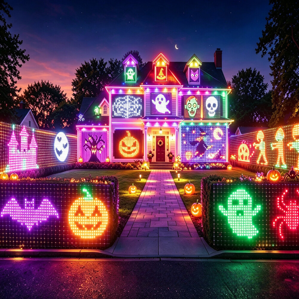 Đèn Rèm Thông Minh Halloween RGB LED, Tự Thiết Kế Mẫu Mã, Điều Khiển Bằng Ứng Dụng, Trang Trí Sân Vườn, Tiệc Tùng, Giáng Sinh, Nhà Cửa, Cửa Sổ.