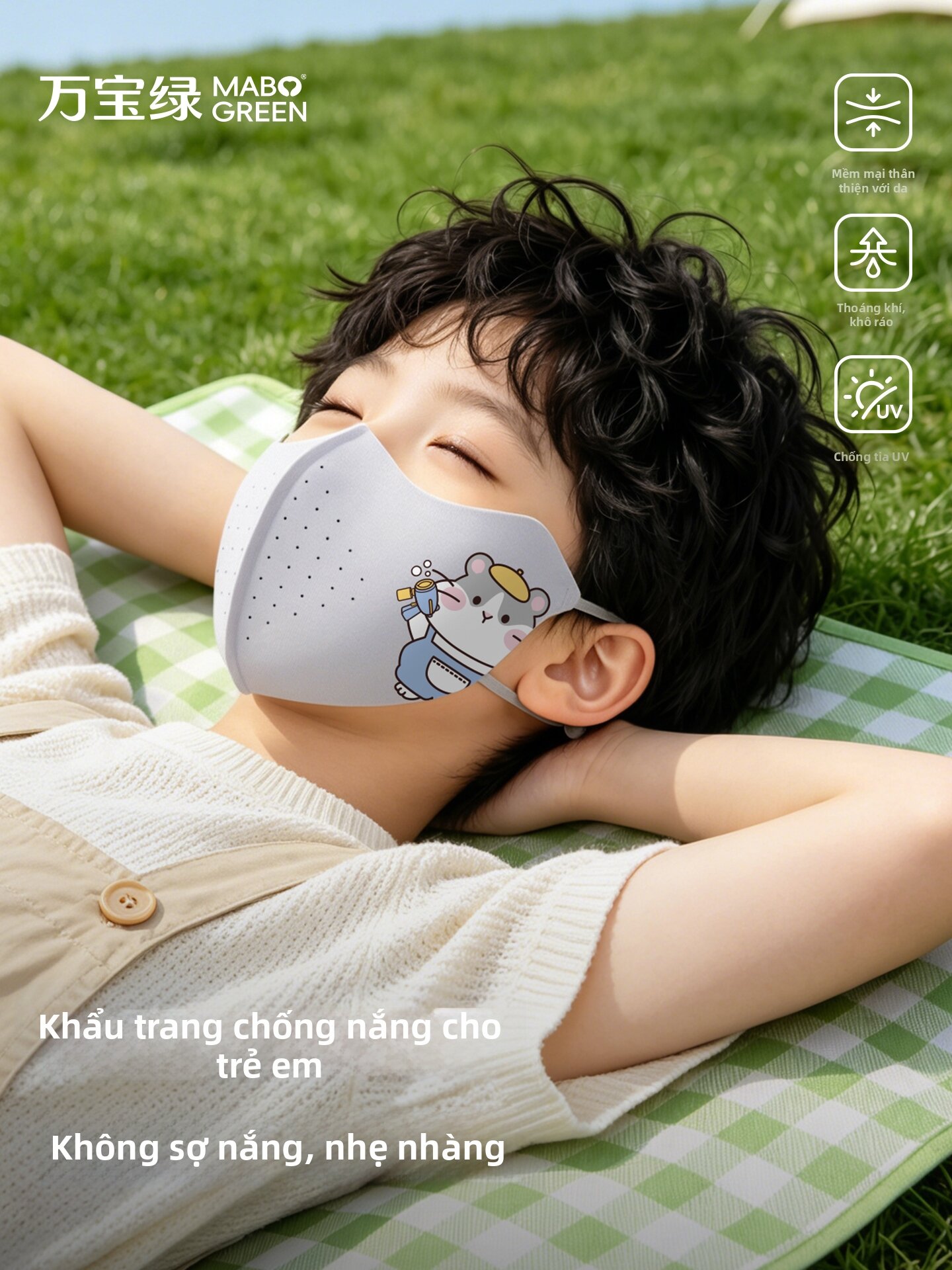 WANBAOLV | Mặt Nạ Chống Tia UV Cho Trẻ 8-12 Tuổi