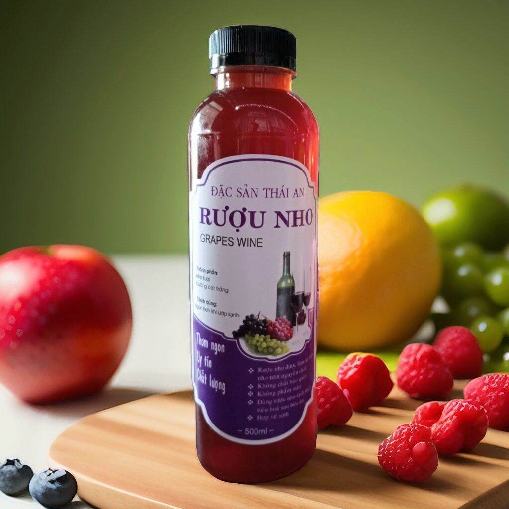 Vang nho đỏ Phan Rang nguyên chất chai nhựa 500ml_đặc sản làng nho Thái An Ninh Thuận