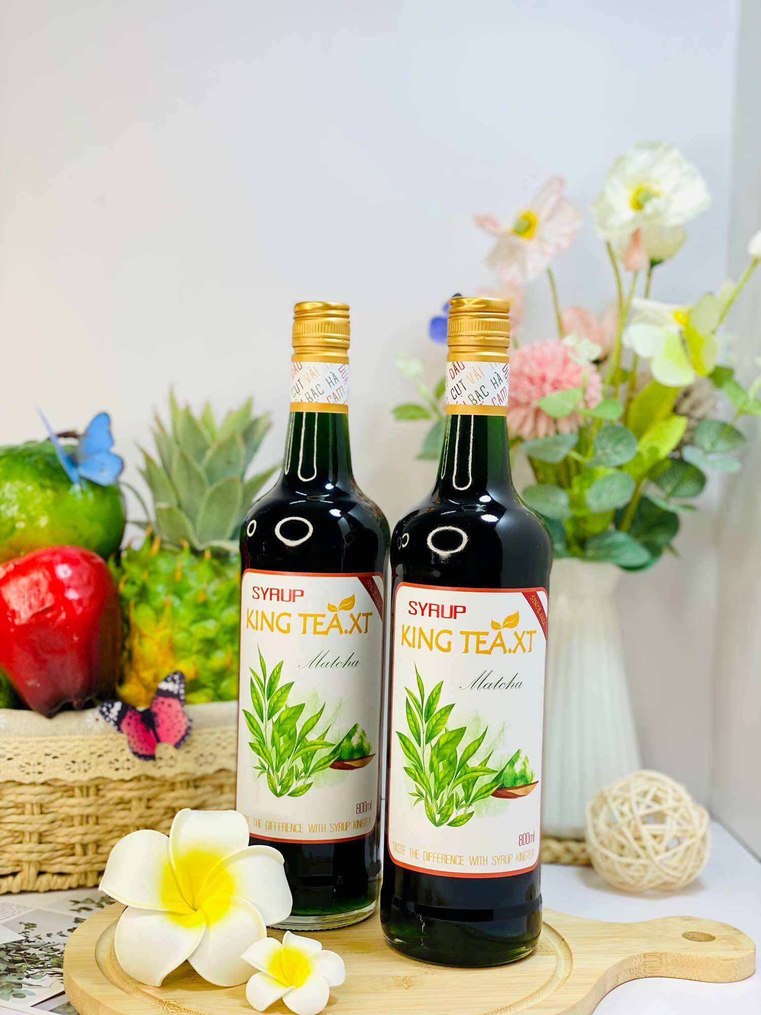 Syrup MATCHA TRÀ XANH Pha Chế( Syrup Matcha Green Tea) KINGTEA.XT- Chai Thủy Tinh 800ml. 