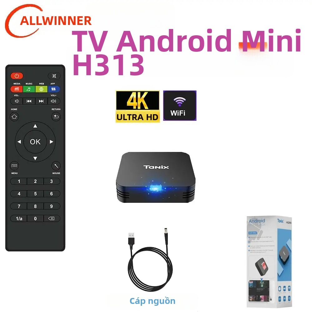TANIX | Tanix TX1 Android TV Box Allwinner H313 Quad Core 2.4G Wifi Mini Smart TV Stick 1/2G DDR3 8/16GB eMMC HDMI-Tương Thích 2.1