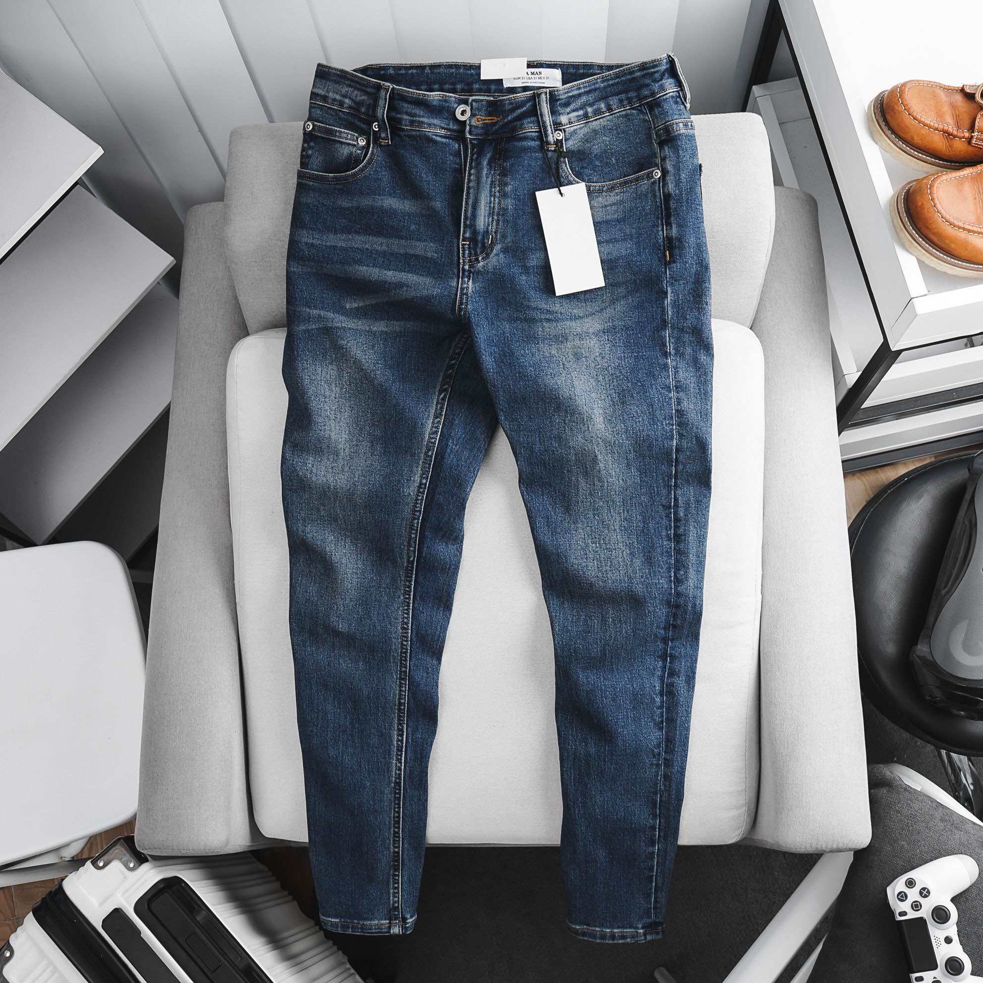 Quần Jean Nam Form Xuất Khẩu Xịn Đẹp Ống Ôm Màu Xanh Vnxk