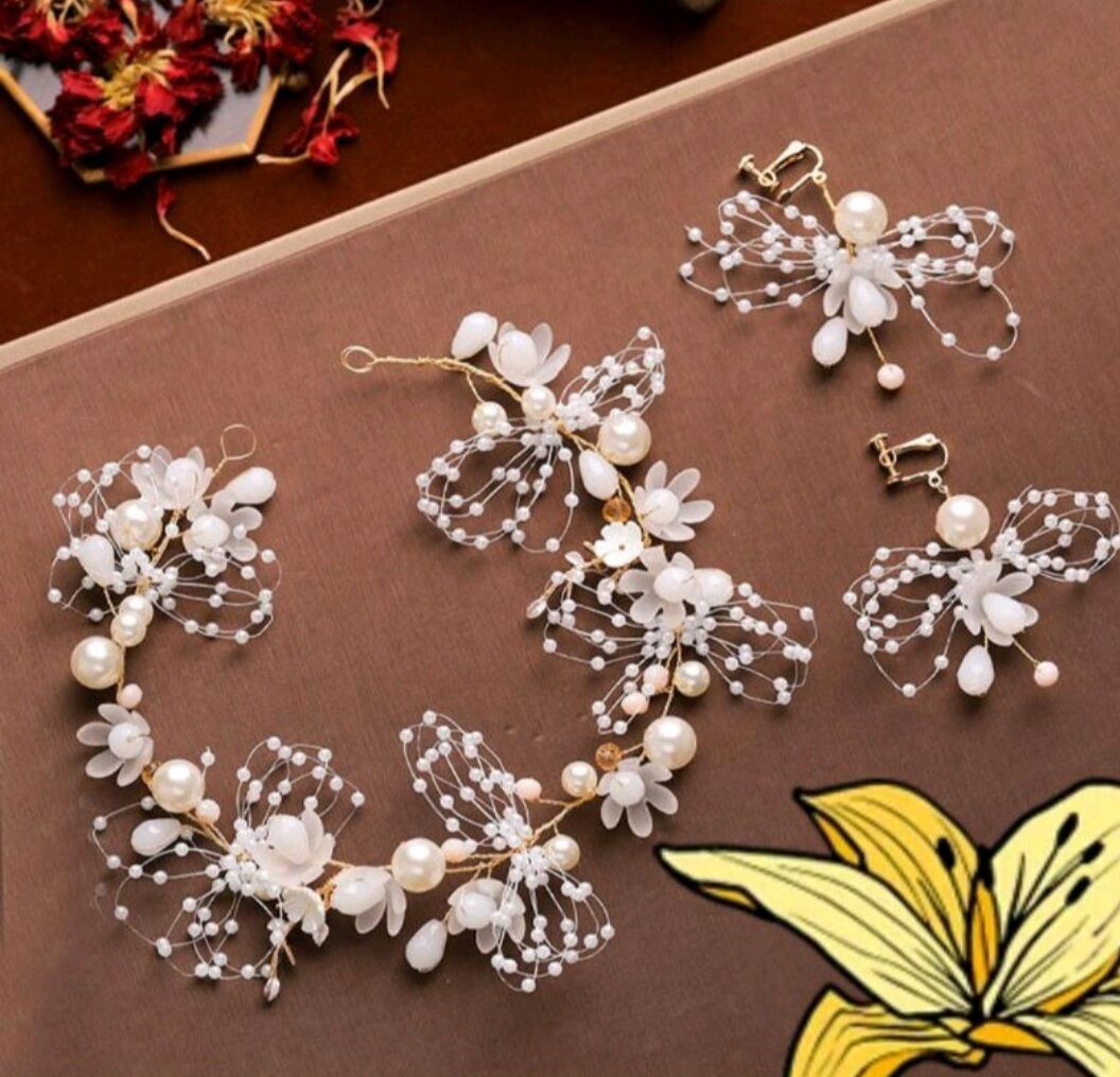 set bộ đôi cài tóc cô dâu và bông tai