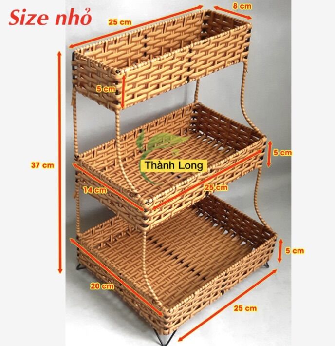 Kệ 3 tầng nhựa giả mây dài 25cm cao 35cm rộng 20cm