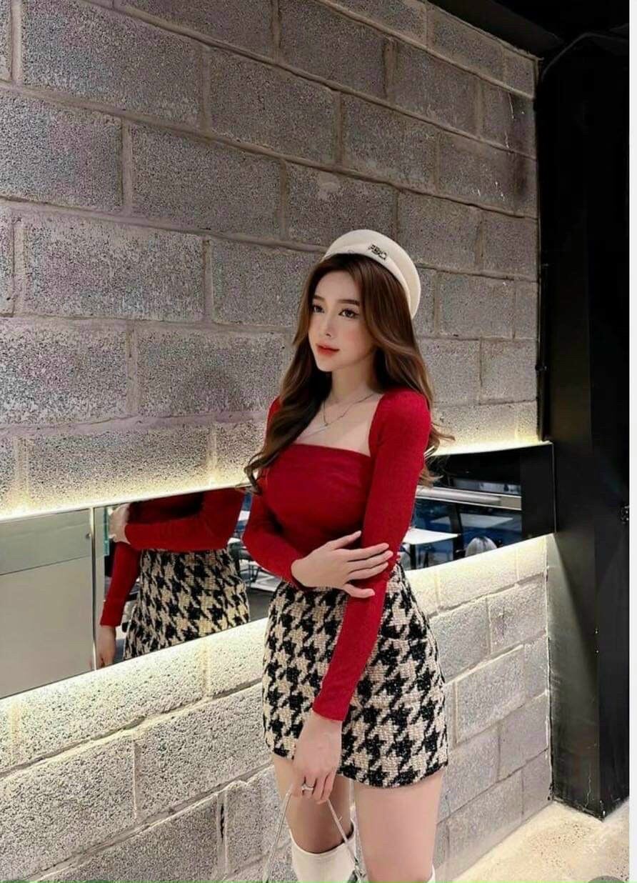 Set áo tay dài chân váy bố