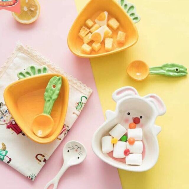 Bát sứ ăn dặm cho bé hình thỏ, cà rốt
