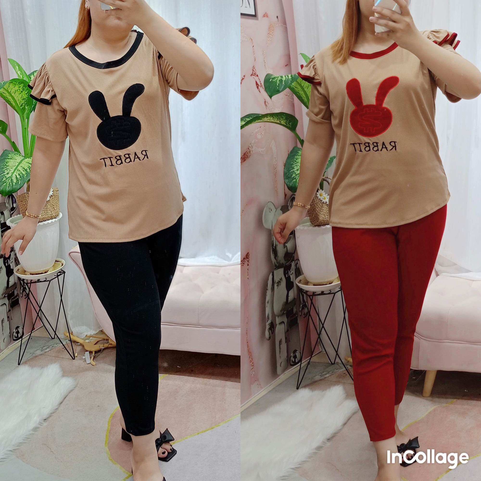 Bộ thun gân thêu bé thỏ dễ thương