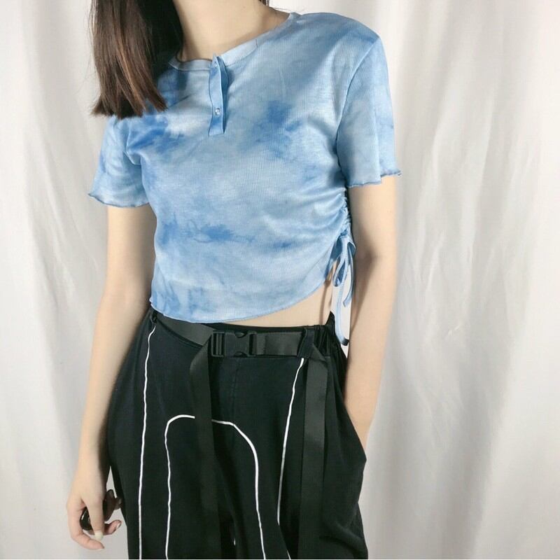 Áo Loang Màu Rút Dây 1 Bên Croptop