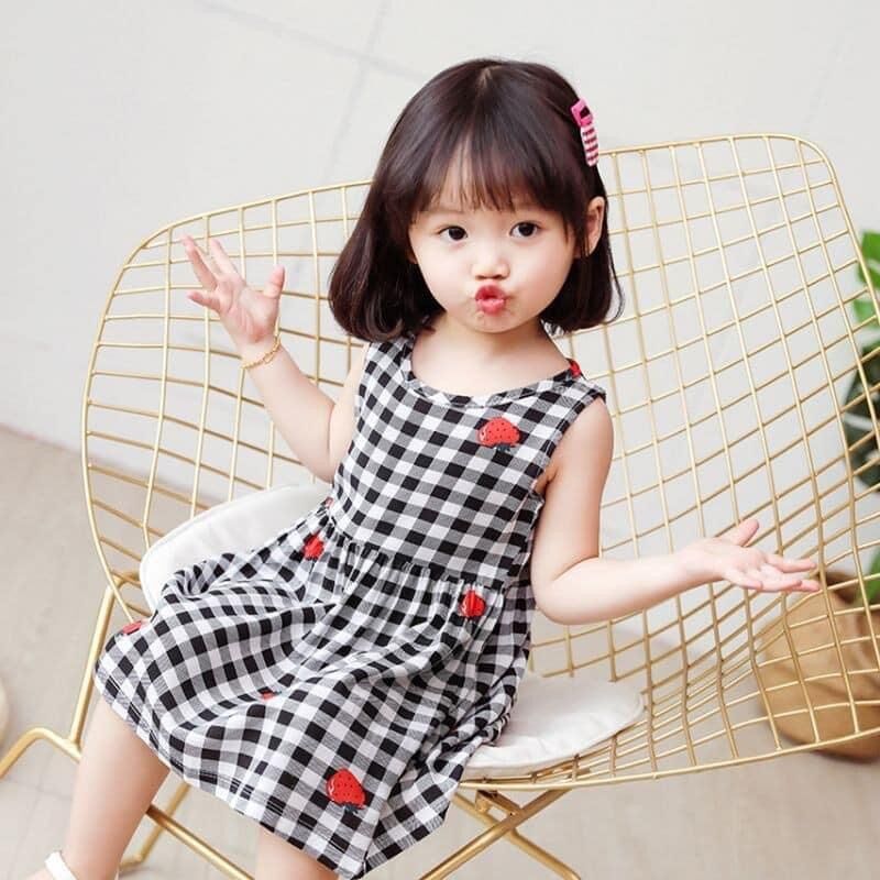 Váy lanh lụa hoa nhí cho bé gái