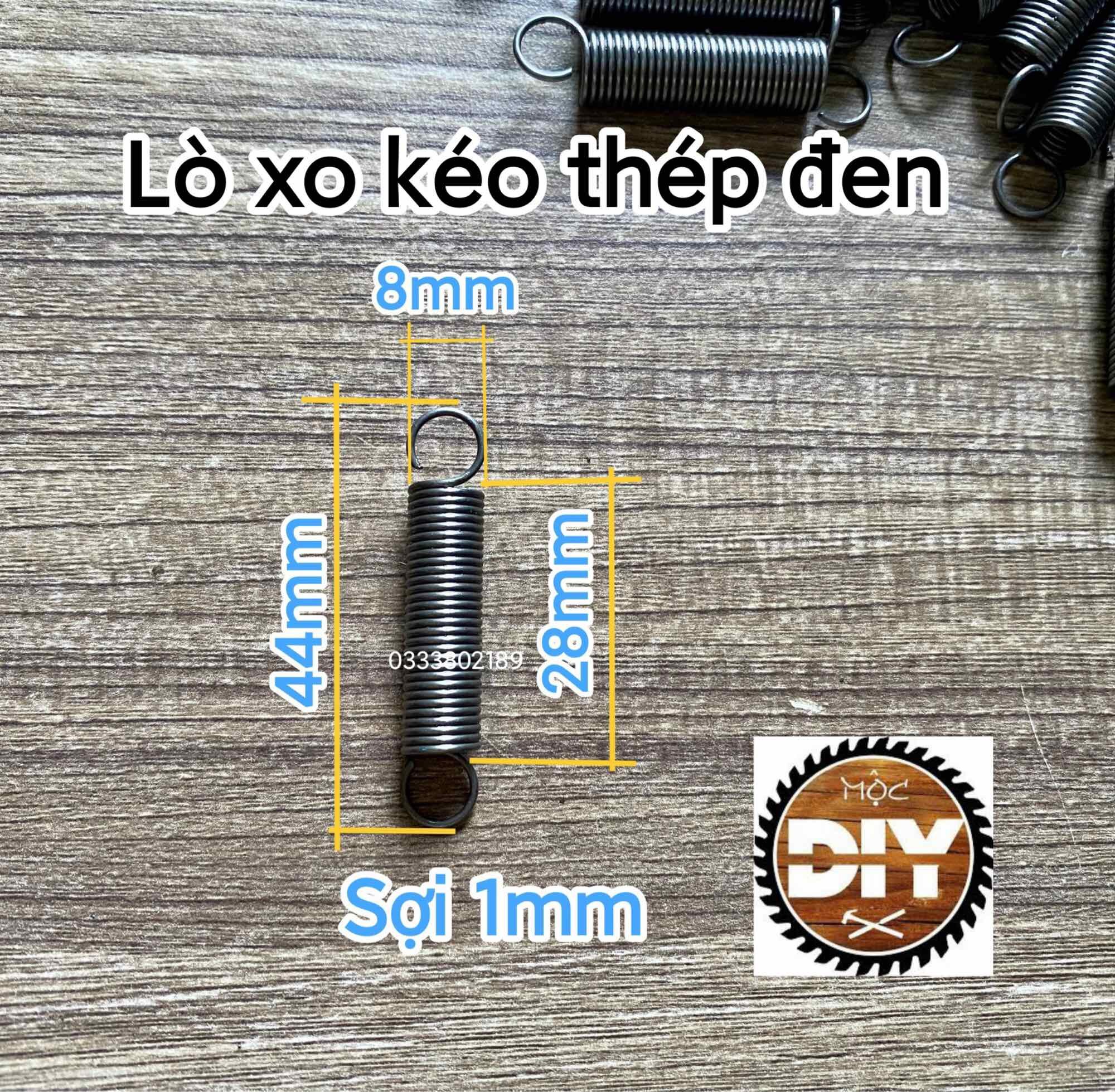 Lò xo kéo 2 móc lệch phi 8, dài 44mm, sợi 1mm