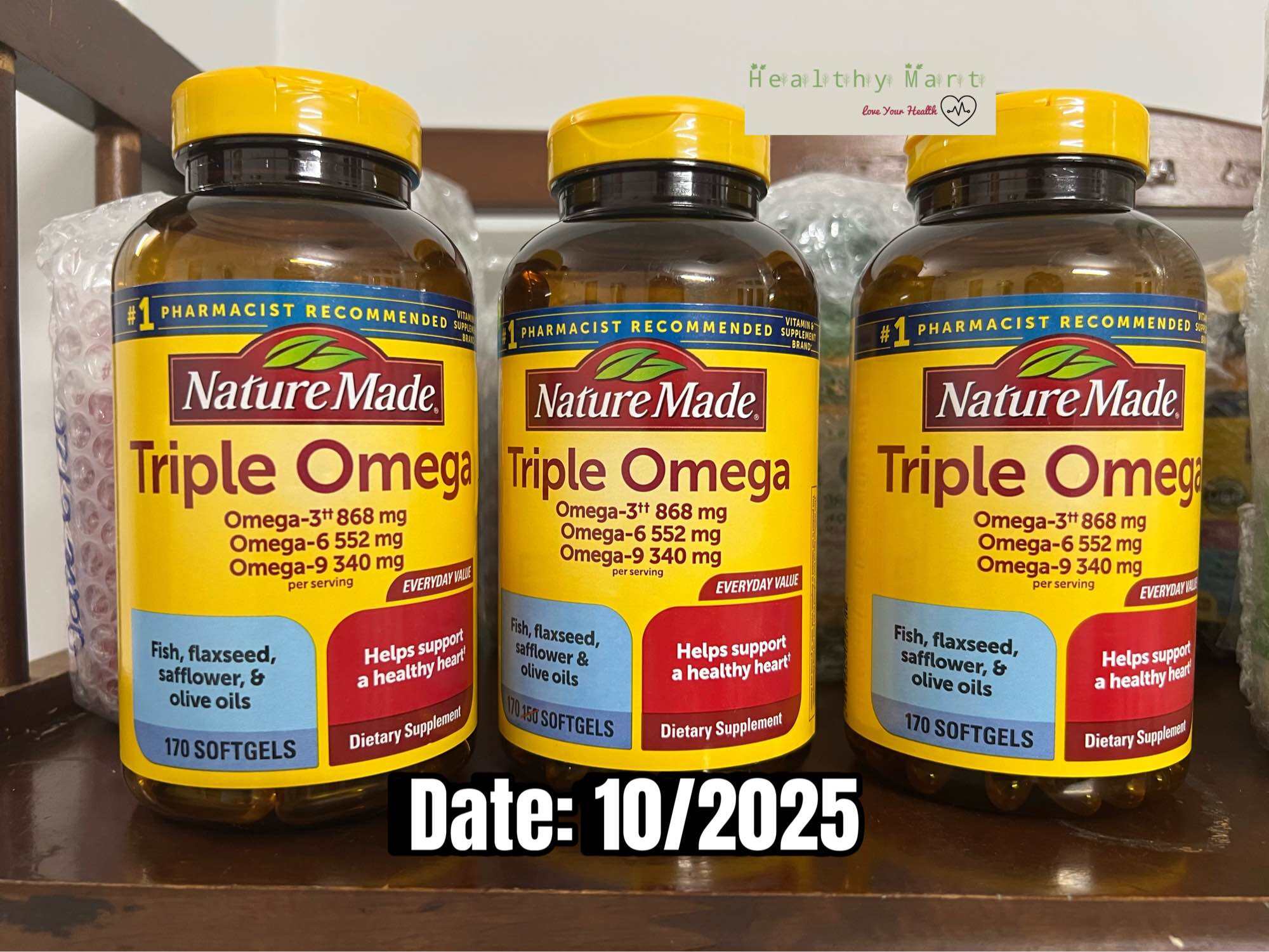 Hàng Mỹ Date 2025 Viên uống Triple Omega 3 6 9 Nature Made 150viên