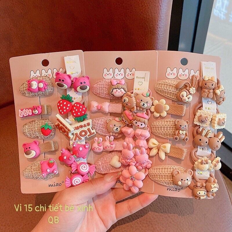 Set 15 kẹp và cột tóc dễ thương cho bé yêu