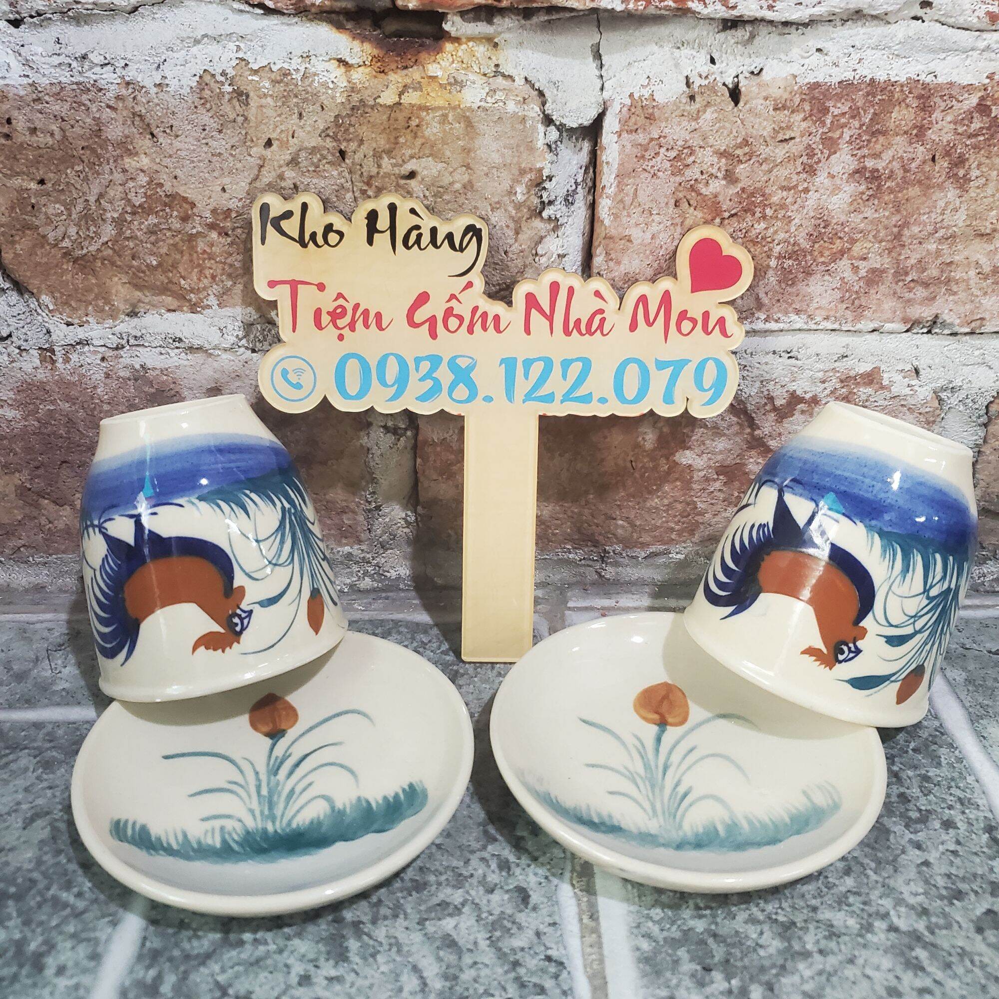 [FREESHIP MAX]COMBO LY VÀ DĨA LÓT CON GÀ CAO CẤP 100% THỦ CÔNG (dung tích 300ml)
