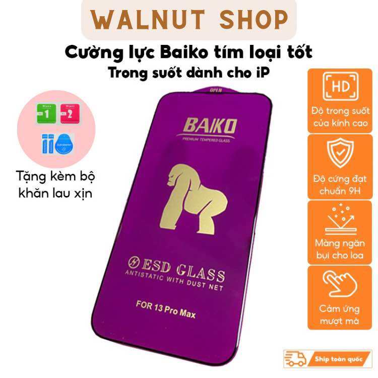 Kính cường lực Kingkong Baiko tím iphone 7+ đến 15promax (loại mới độ cứng cao hơn 15 lần kính baiko