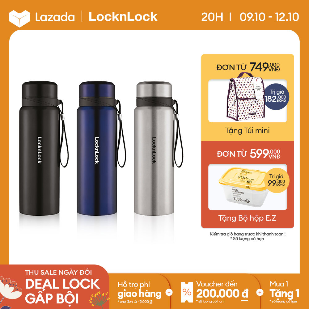 LHC6180 - Bình giữ nhiệt Lock&Lock Vacuum Bottle 800ml Thép không gỉ - Có dây xách, nhỏ gọn, giữ nhiệt 24h Giới hạn 5 sản phẩm/đơn hàng