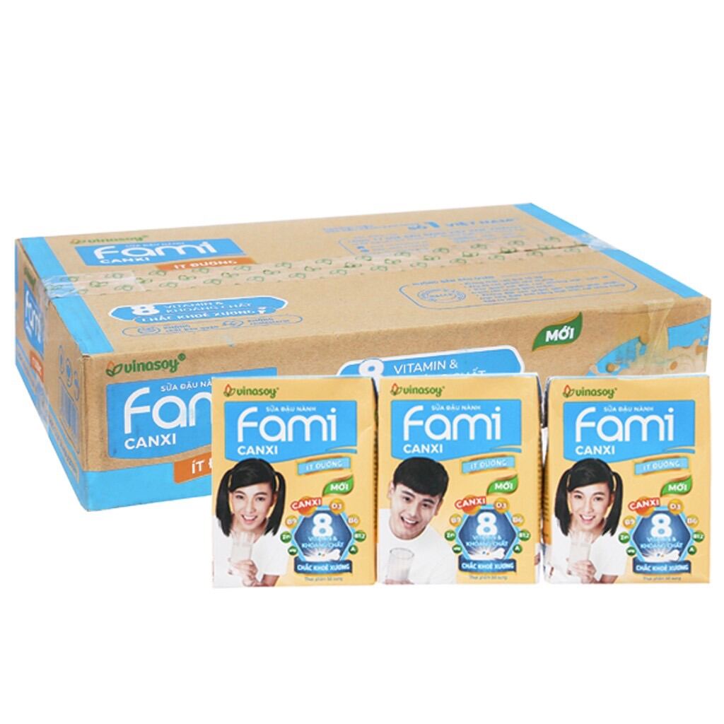 Sữa Fami can xi ít đường hộp 200mlx 36 hộp