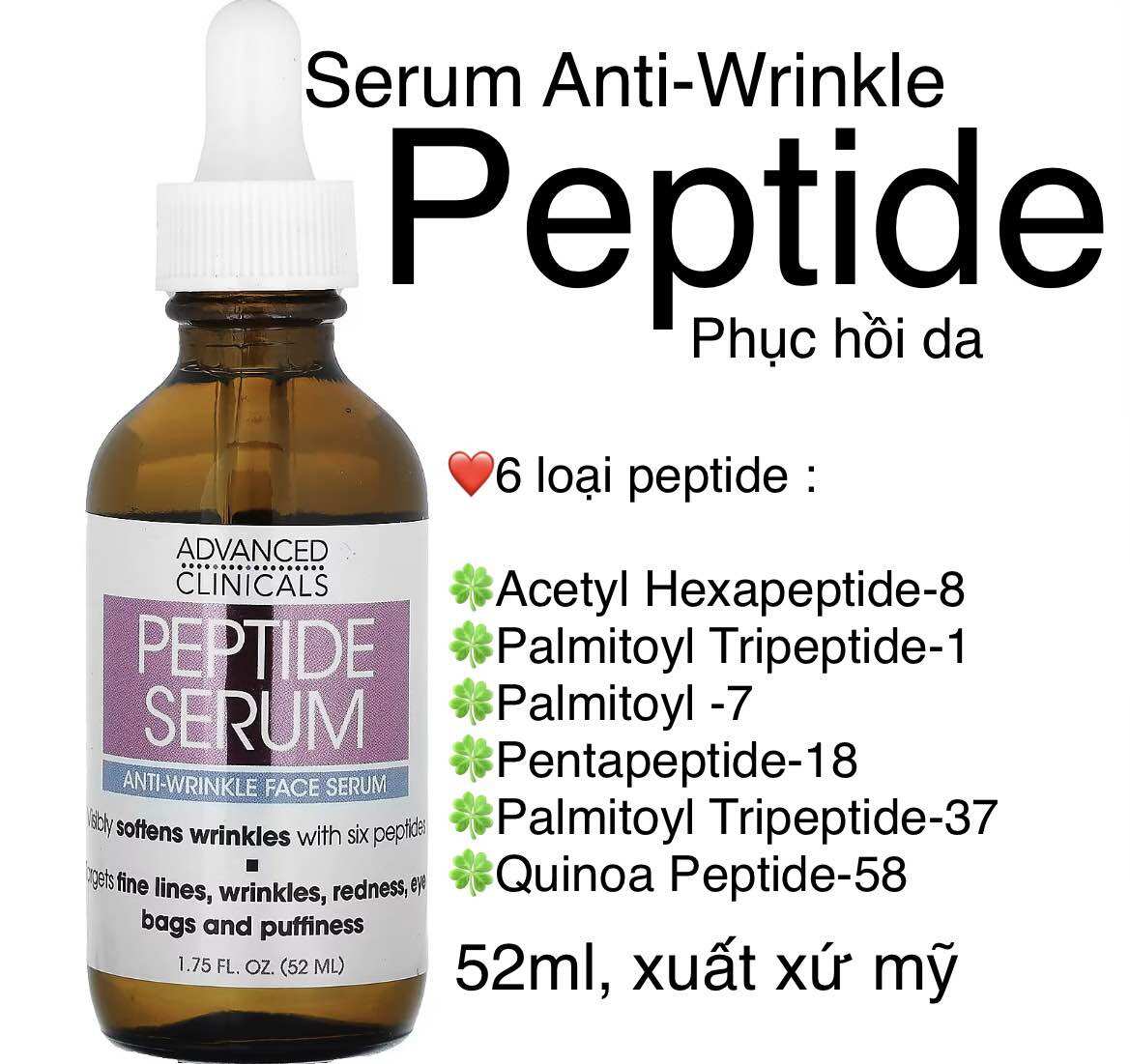 Serum peptide advanced clinicals 52ml ngăn ngừa lão hoá da