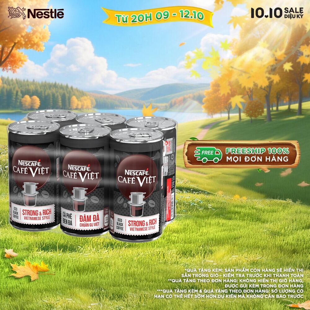 [ƯU ĐÃI THÁNG 10] Lốc 6 Lon Cà phê đen uống liền NESCAFÉ® CAFÉ VIỆT (lon 170 ml)