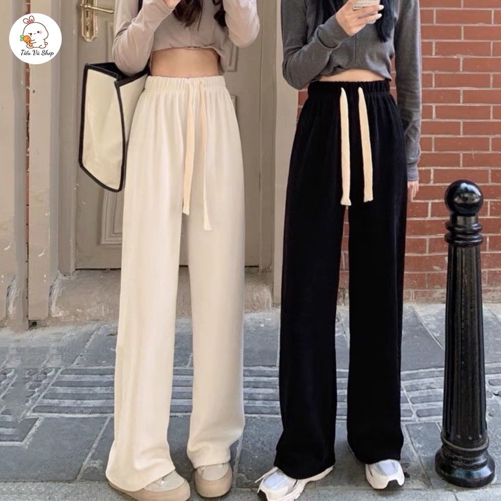 Quần dây rút nhung tăm ống suông m85