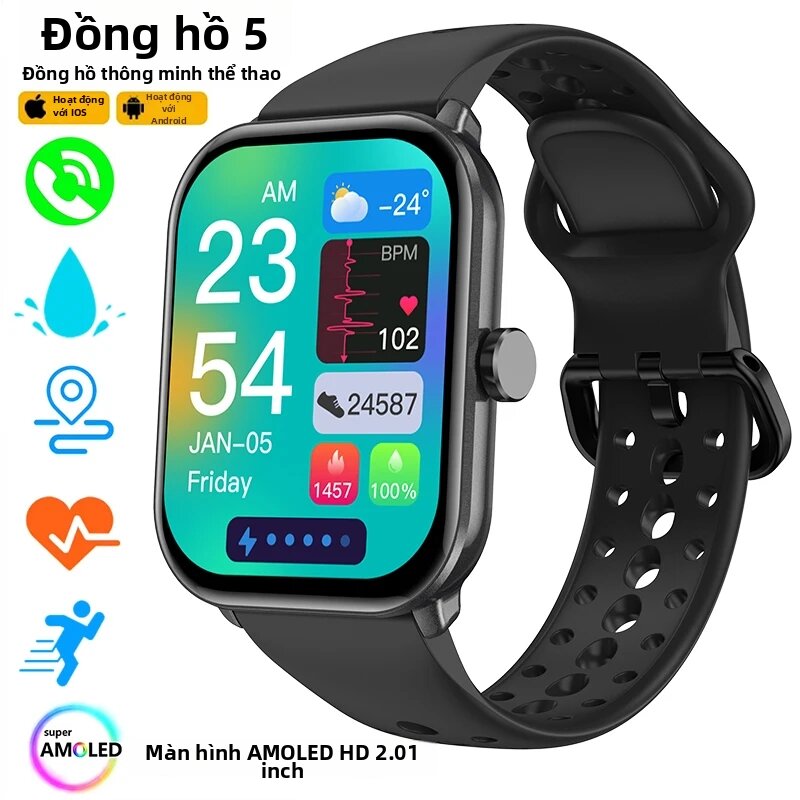 Đồng Hồ Thông Minh Smartwatch 5 Phiên Bản Toàn Cầu Màn Hình HD AMOLED Máy Đo Nhịp Tim Chống Nước Cuộc Gọi Bluetooth GPS Theo Dõi Thể Thao Dành Cho Nam Và Nữ