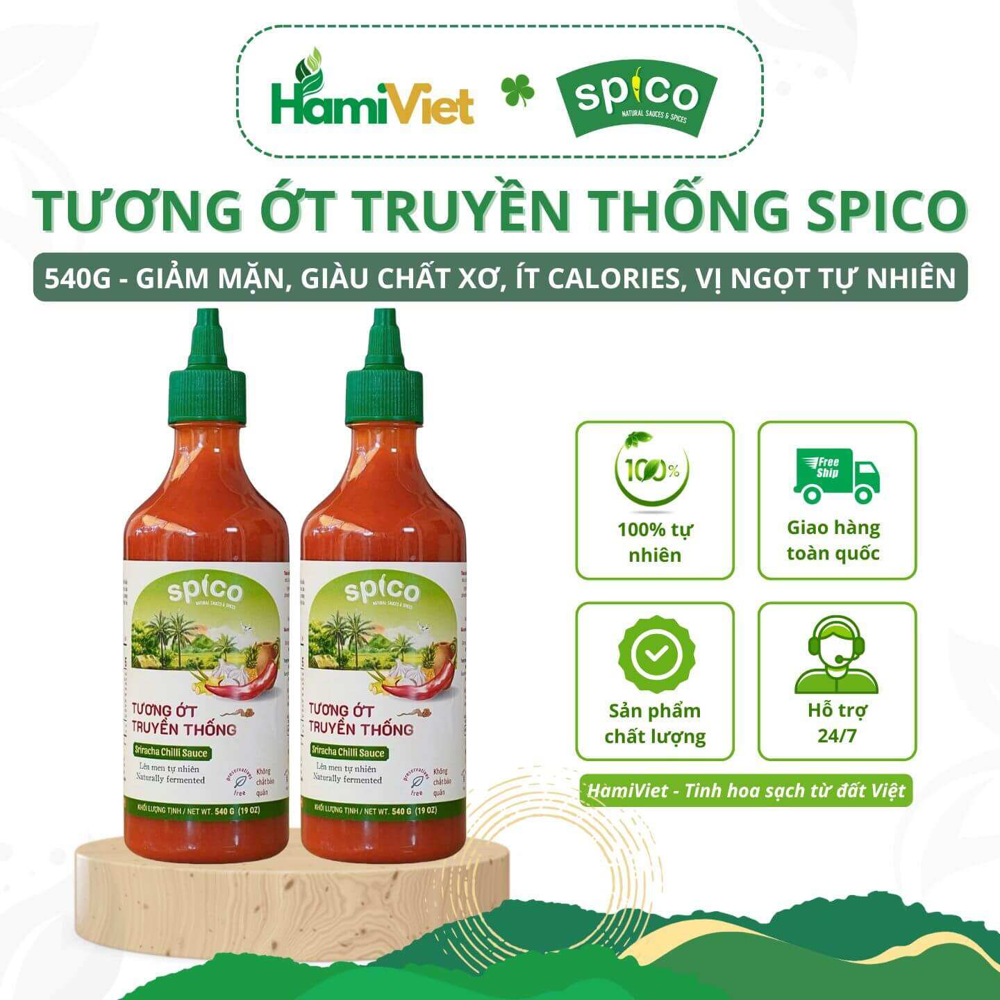 Tương ớt truyền thống Spico 540g giảm mặn, giàu chất xơ, ít Calories, vị ngọt Sriracha, an toàn