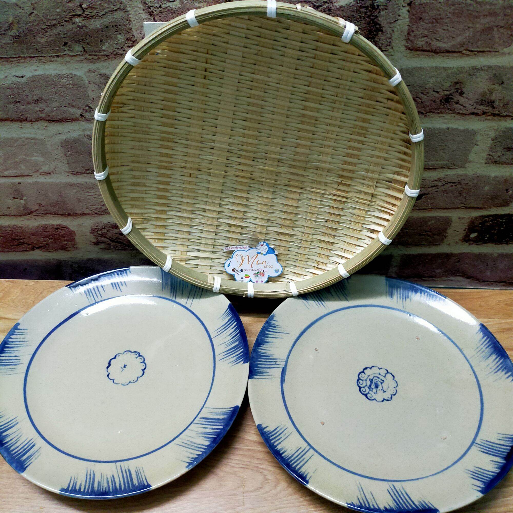 [GỐM THÔ]COMBO 2-3c DĨA CẠN MỘC XANH SIZE LỚN