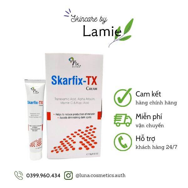 [CHÍNH HÃNG] Kem Dưỡng Sáng Da Mờ Thâm Nám, Tàn Nhang Fixderma Skarfix-TX Cream Chứa Tranexamide acid, Arbutin, Vitamin C, Kojic Acid 15gr